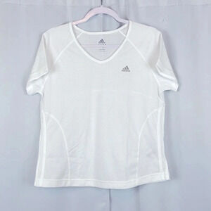 Adidas White V-Neck Short Sleeve Top Size Large